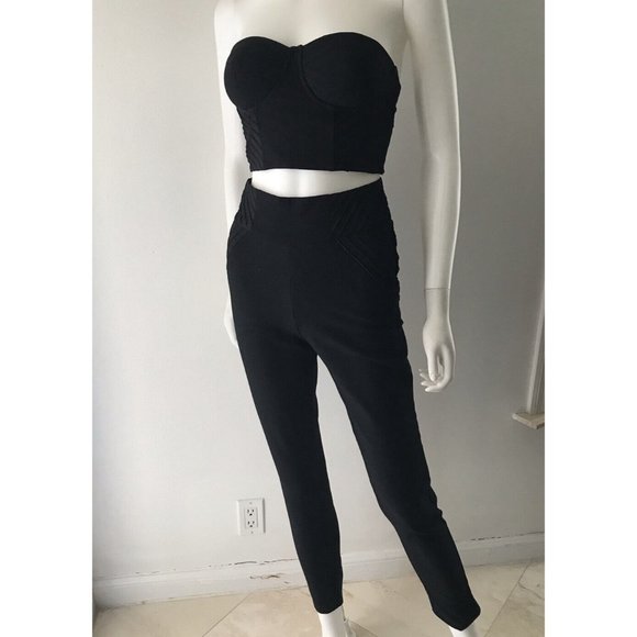 NWT Marciano Womens Roslyn Set 2 Pieces Black Crop Top 2 Pant 0 Jennifer Lopez - Picture 2 of 12